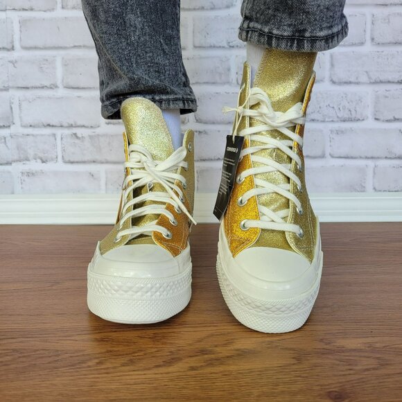 ⭐Converse Chuck 70 Plus Glitter Hi Size 8 Women's Shoes Sneakers Gold A08176C⭐ - Picture 4 of 13